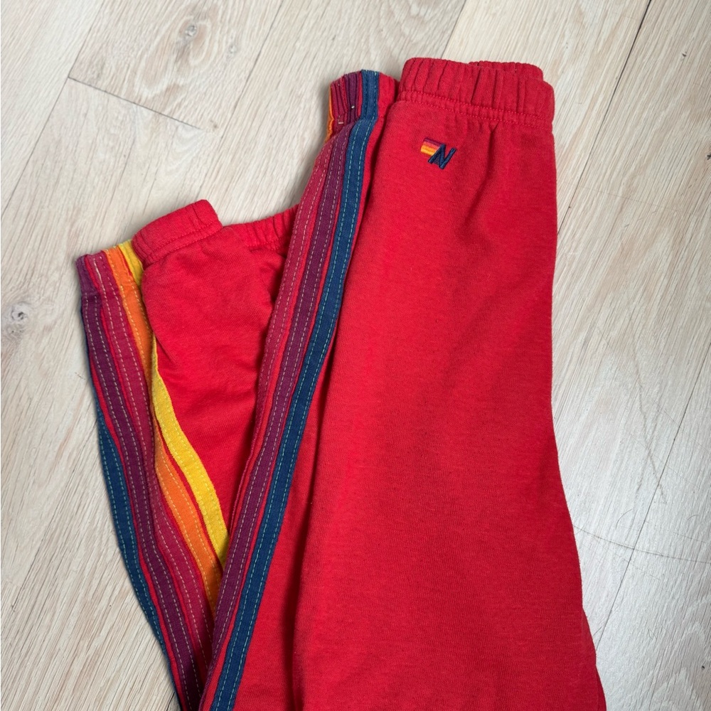 Aviator Nation Red and Yellow Sweatpants with Retro Stripes